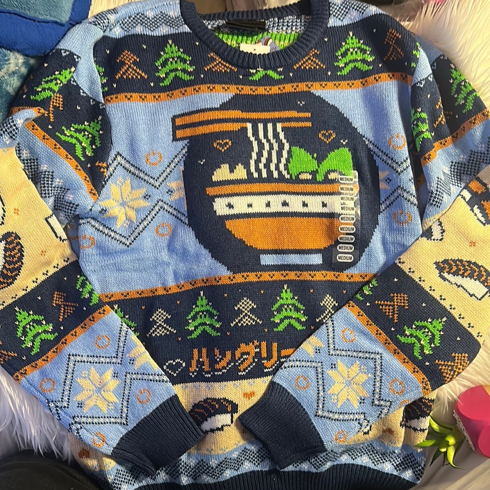 Geeknet Hungry Gamer Ramen Sushi Christmas Holiday Crewneck Sweater